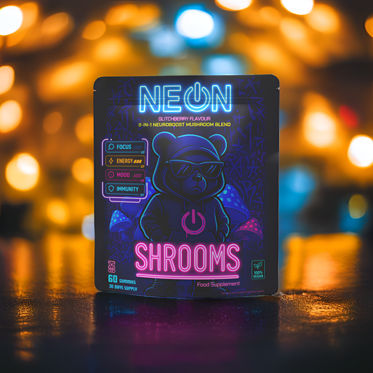 NEON SHROOMS: 8-in-1 Mushroom Gummies for Focus, Energy & Stress Relief | Lion’s Mane, Reishi, Chaga + Ashwagandha | Vegan, Gluten-Free | 30 Day Supply